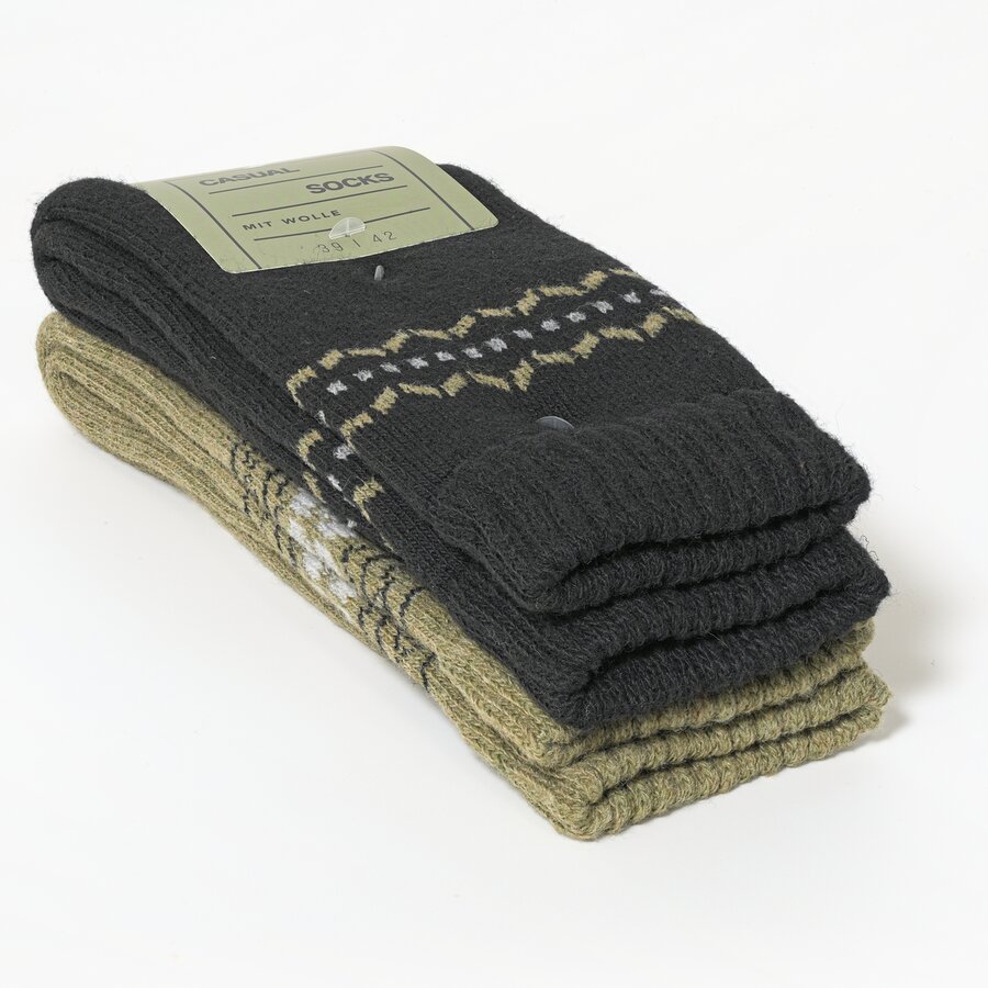 Warme Herren-Wollsocken mit Soft-Bündchen oliv-braun-mix - 2