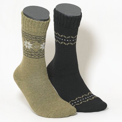 Warme Herren-Wollsocken mit Soft-Bündchen oliv-braun-mix