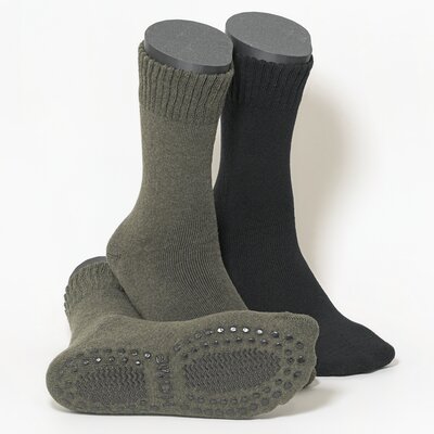 Thermo ABS Damensocken mit Noppen braun-oliv-mix