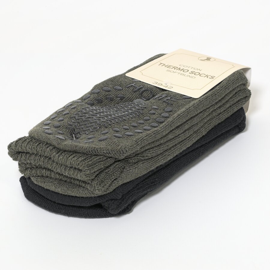 Thermo ABS Damensocken mit Noppen braun-oliv-mix - 2