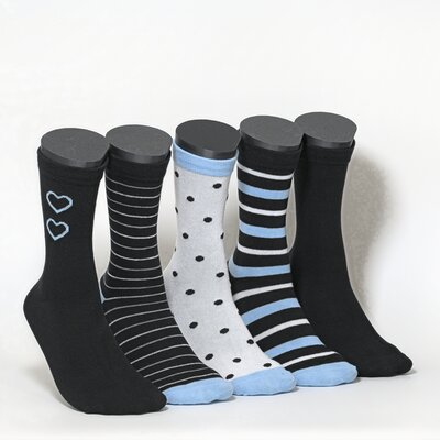 Damensocken Muster-Ringel schwarz-blau-mix