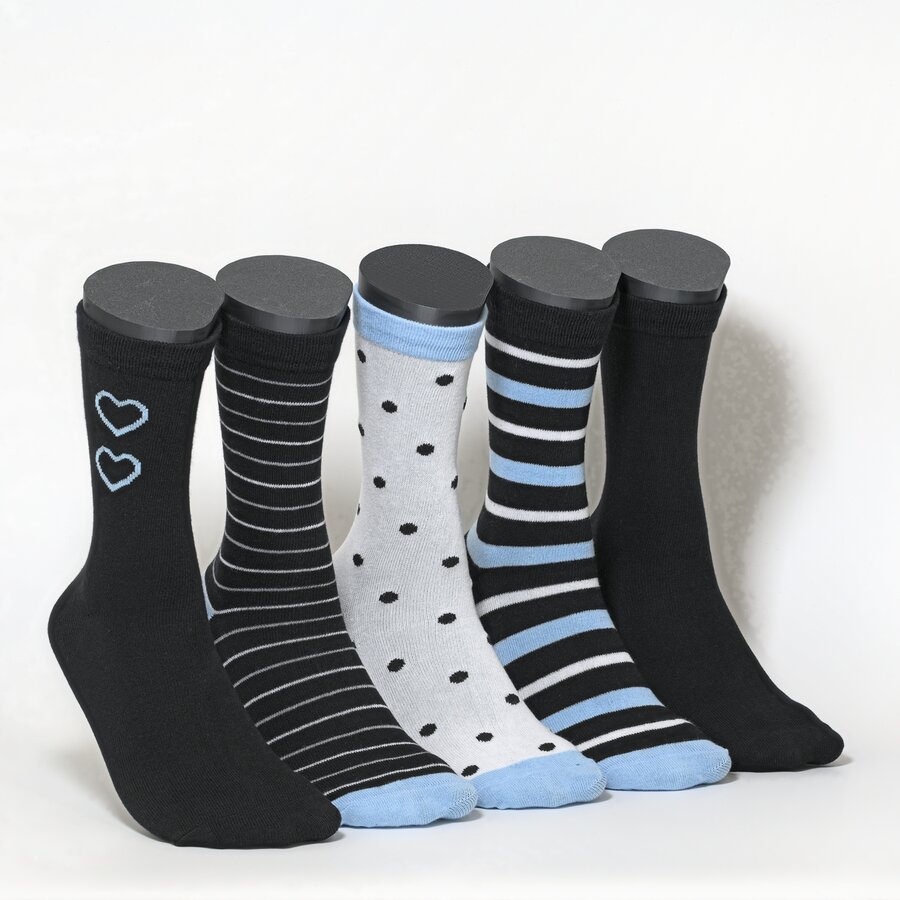 Damensocken Muster-Ringel schwarz-blau-mix - 1