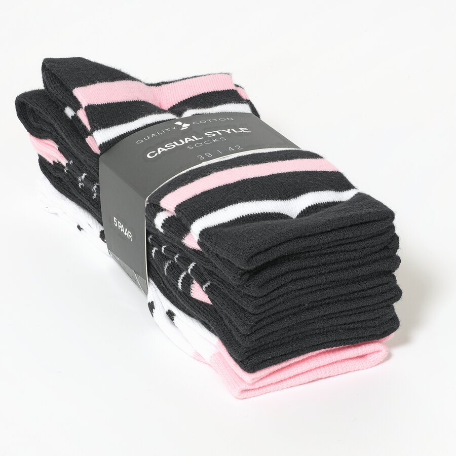 Damensocken Muster-Ringel schwarz-rosa-mix - 2