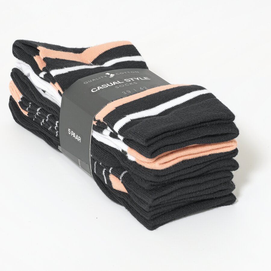 Damensocken Muster-Ringel schwarz-pfirsich-mix - 2