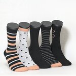 Damensocken Muster-Ringel schwarz-pfirsich-mix