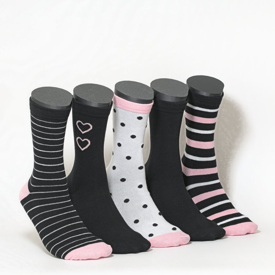 Damensocken Muster-Ringel schwarz-rosa-mix - 1