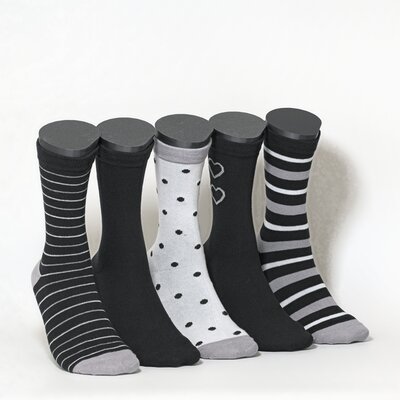 Damensocken Muster-Ringel schwarz-grau-mix