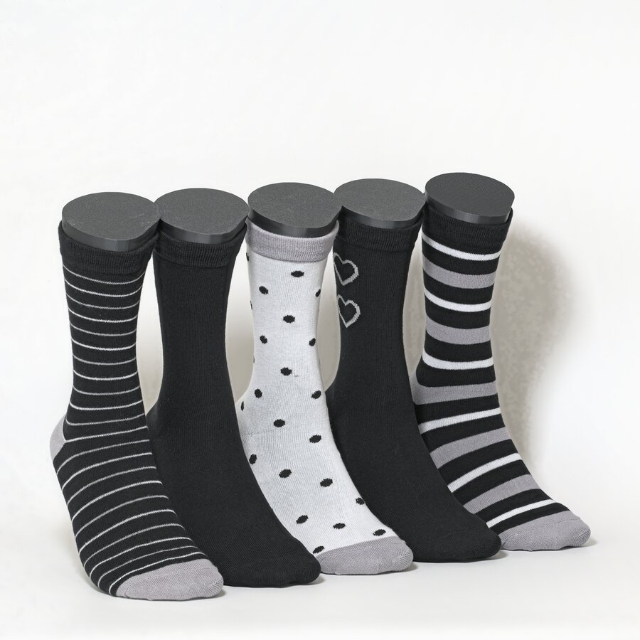 Damensocken Muster-Ringel schwarz-grau-mix - 1